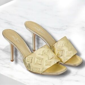 LOUIS VUITTON BNIB Metallic Lambskin Embossed Monogram Revival High Heel Mules